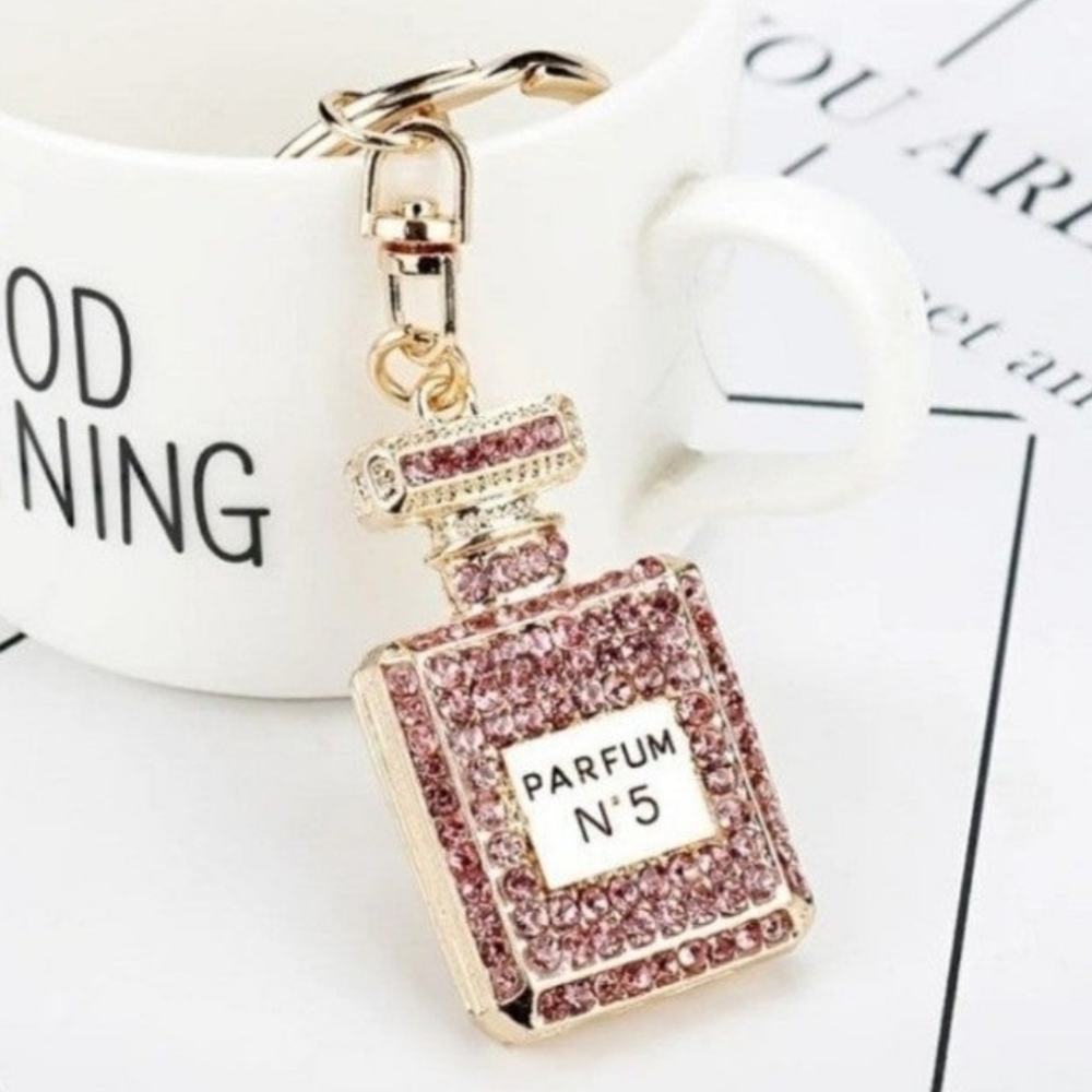 Bling pink rhinestone statement keychain for purse keys cup